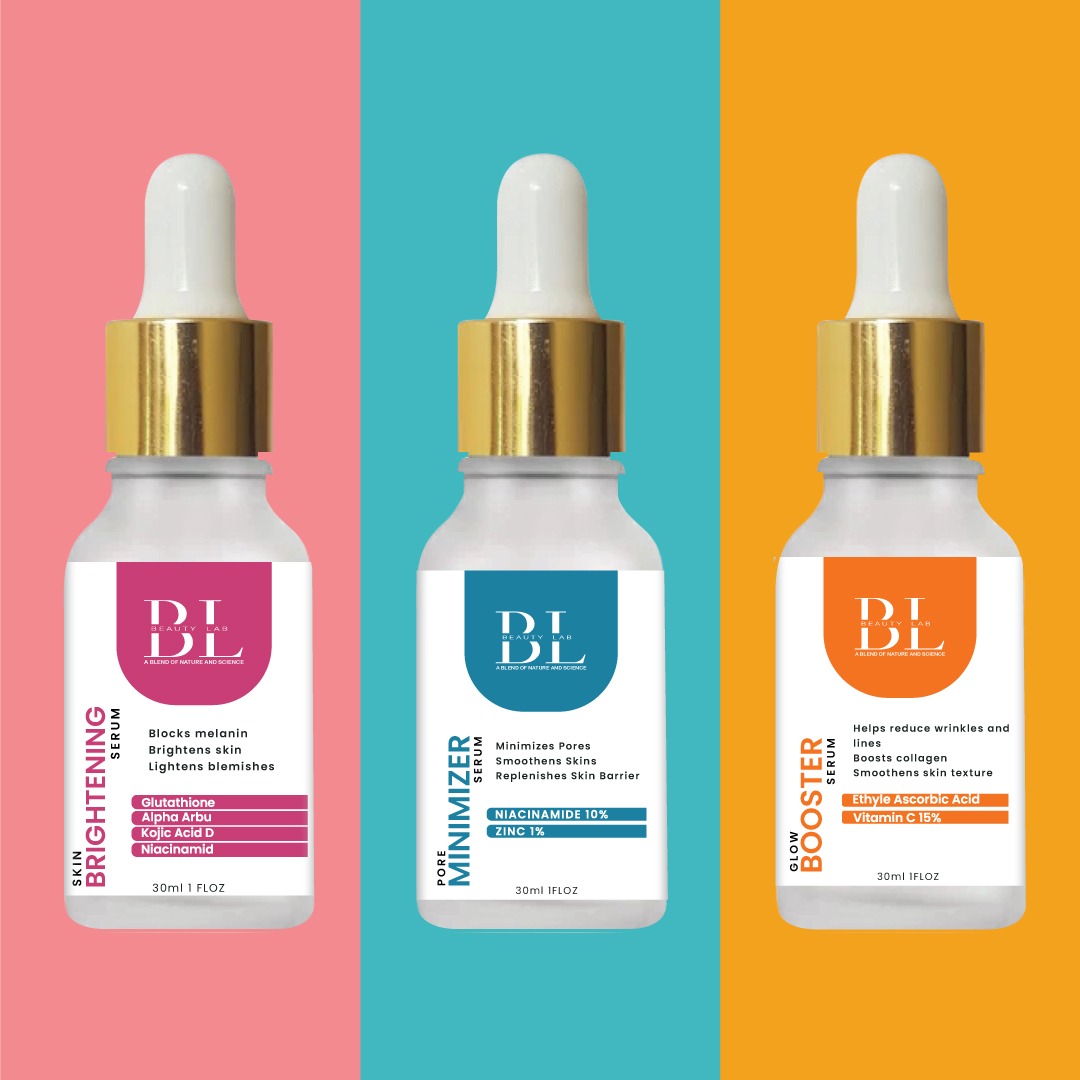 3 in 1 Serum Kit { GLOW BOOSTER VITAMIN C 15% SERUM, SKIN BRIGHTENING SERUM, PORE MINIZIR SERUM }